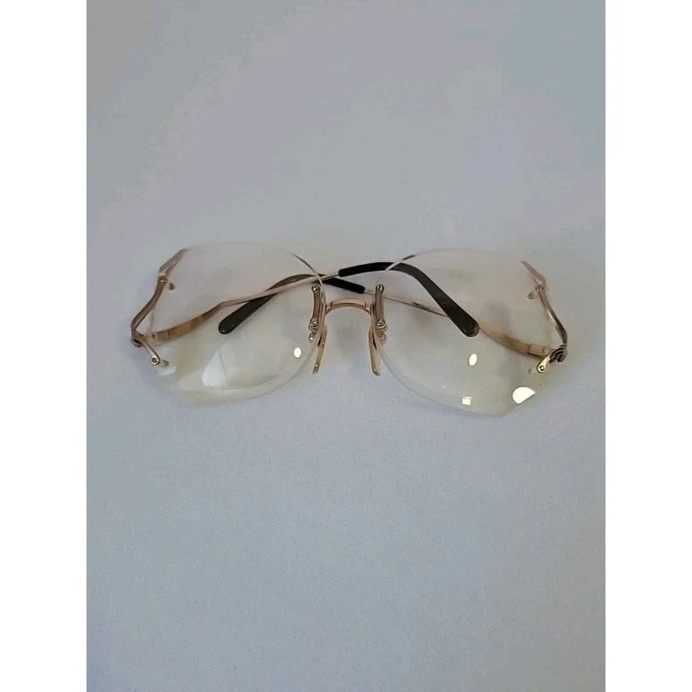 VTG Marcolin Italy Faceted Rimless Clear Glasses 80s Luxury Butterfly Beveled